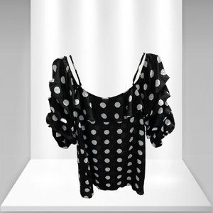 Ups & Down Women's Ladies Block Spot Print Layered Sleeve Black Blouse